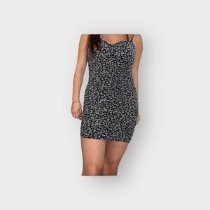 Women’s Divided by H&M XL Black Floral Print All Over Ruched Bodycon Dress
